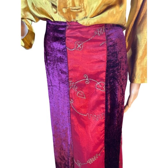 Vintage Velvet & Satin Embroidered Maxi Skirt Large Royalcore Boho Patchwork - Picture 6 of 7